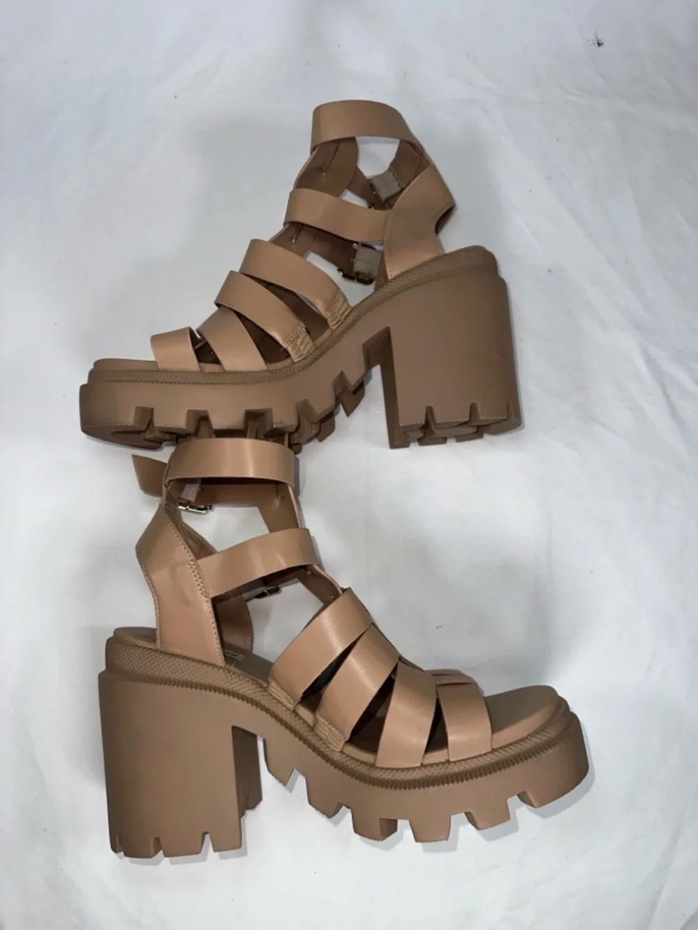 Steve Madden Cosmic Gladiator Platform Sandal Chunky Lug Sole Nude Womens Size 9